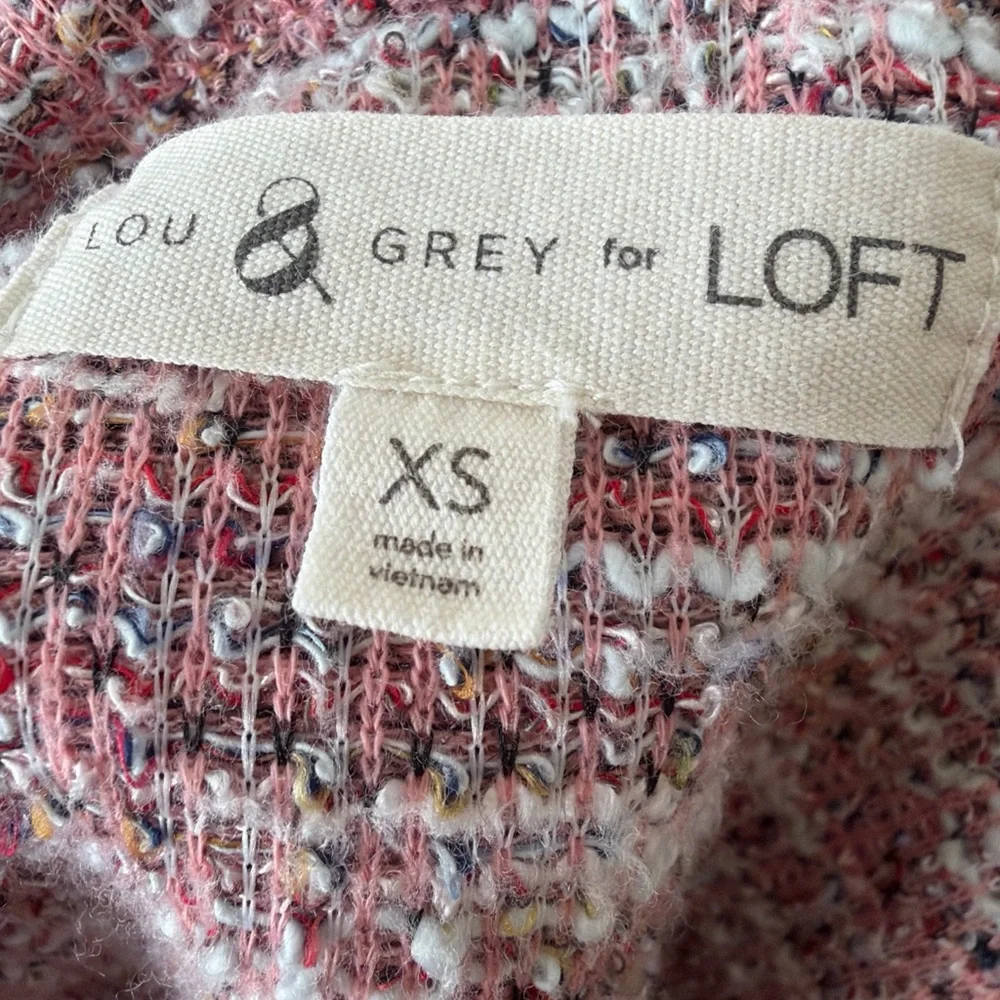 lou grey for Loft pink & White Tweed LS Shirt XS Cross Front V Neck - Picture 9 of 11